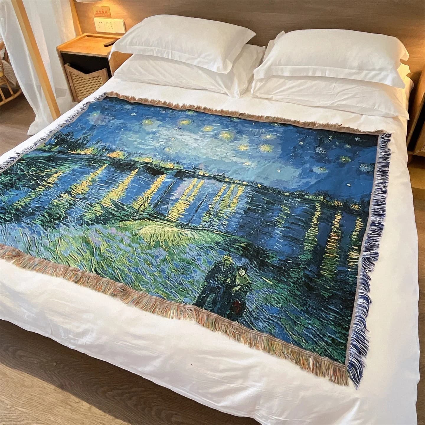 Pletena odeja v Van Goghovem slogu za sofa, posteljo ali stensko dekoracijo 130x160cm