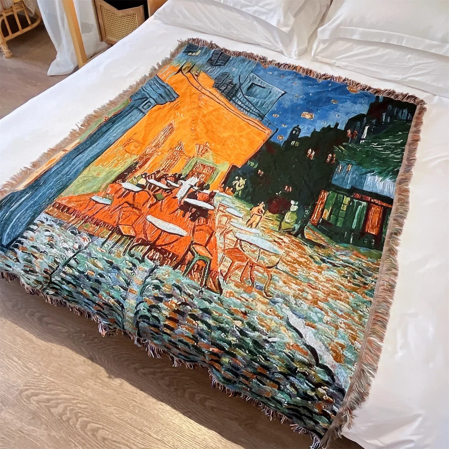 Pletena odeja v Van Goghovem slogu za sofa, posteljo ali stensko dekoracijo 130x160cm