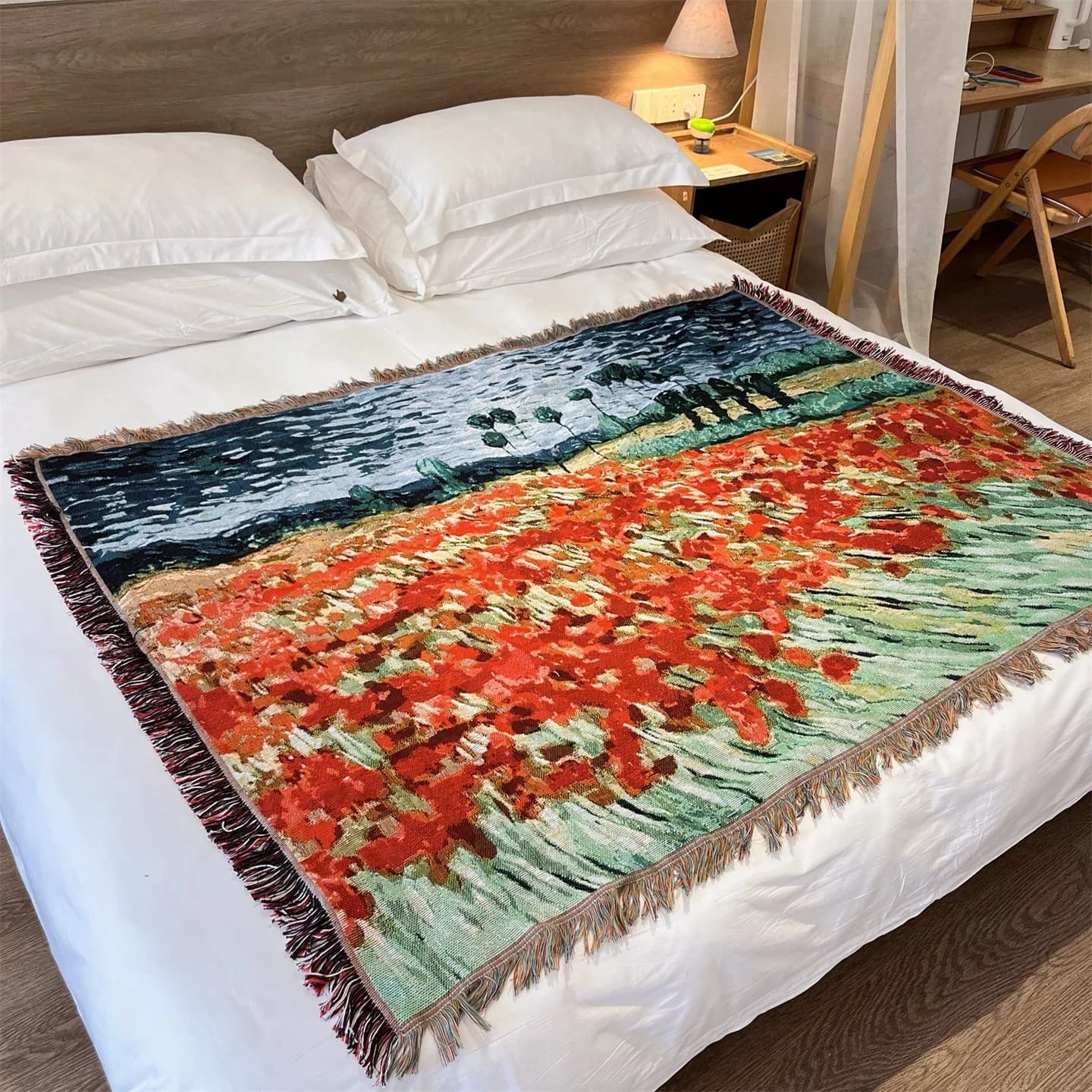 Pletena odeja v Van Goghovem slogu za sofa, posteljo ali stensko dekoracijo 130x160cm